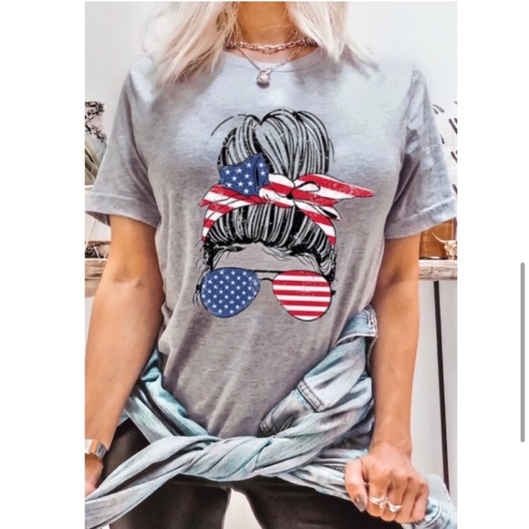 LAST ONE: USA made grey BELLA CANVAS graphic American patriotic flag T-shirt - Picture 4 of 5